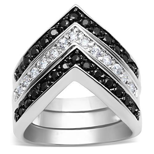 3W028 - Rhodium+Hematite Brass Ring with AAA Grade CZ in Jet