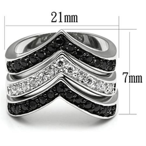 3W028 - Rhodium+Hematite Brass Ring with AAA Grade CZ in Jet