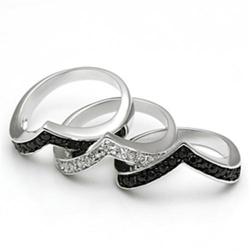 3W028 - Rhodium+Hematite Brass Ring with AAA Grade CZ in Jet
