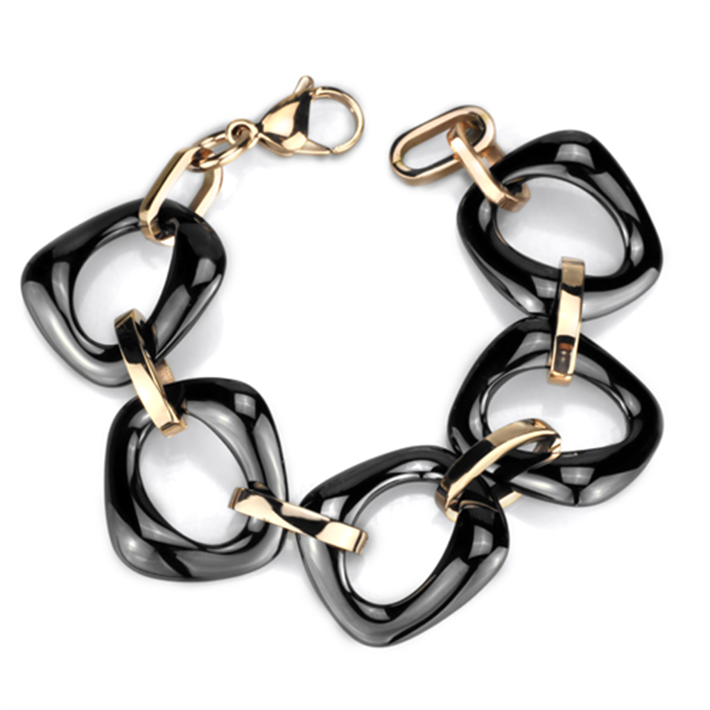 IP Rose Gold(Ion Plating) Stainless Steel Bracelet with Ceramic in Jet