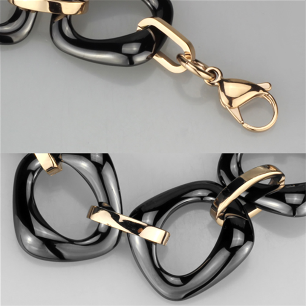 IP Rose Gold(Ion Plating) Stainless Steel Bracelet with Ceramic in Jet