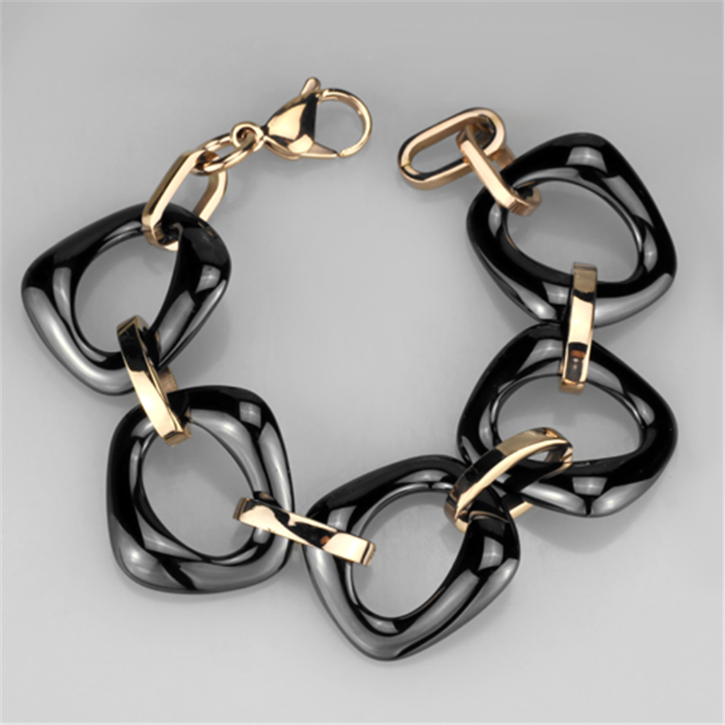 IP Rose Gold(Ion Plating) Stainless Steel Bracelet with Ceramic in Jet