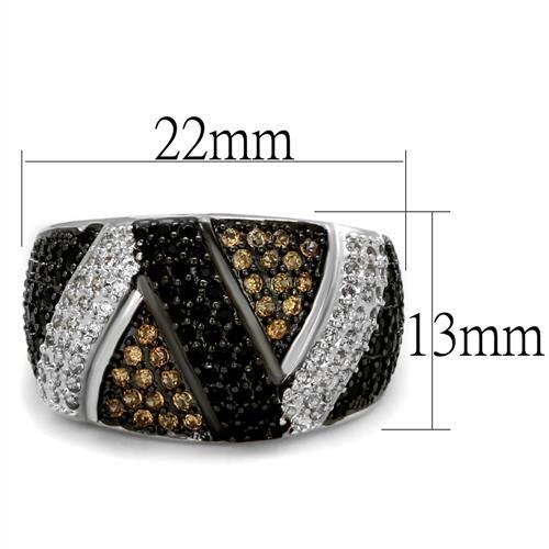 3W1088 - Rhodium + Ruthenium Brass Ring with AAA Grade CZ in Multi Color
