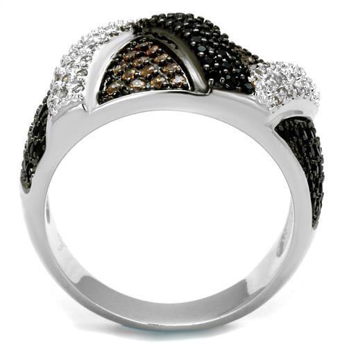 3W1088 - Rhodium + Ruthenium Brass Ring with AAA Grade CZ in Multi Color