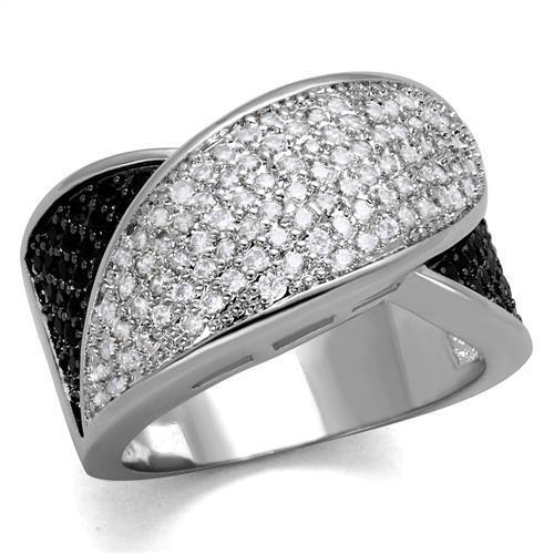 3W1089 - Rhodium + Ruthenium Brass Ring with AAA Grade CZ in Black Diamond