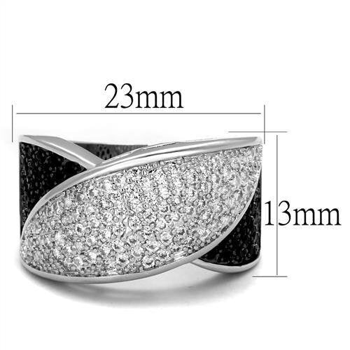 3W1089 - Rhodium + Ruthenium Brass Ring with AAA Grade CZ in Black Diamond