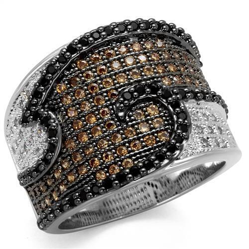 3W1091 - Rhodium + Ruthenium Brass Ring with AAA Grade CZ in Multi Color