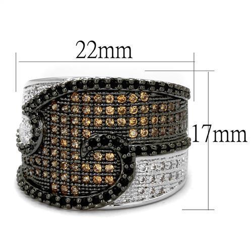 3W1091 - Rhodium + Ruthenium Brass Ring with AAA Grade CZ in Multi Color