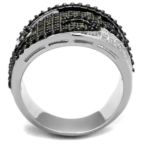 3W1091 - Rhodium + Ruthenium Brass Ring with AAA Grade CZ in Multi Color
