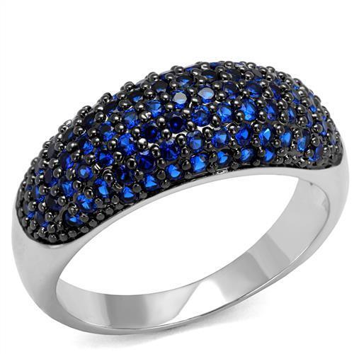 3W1212 - Rhodium + Ruthenium Brass Ring with AAA Grade CZ in London Blue
