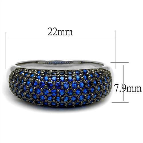 3W1212 - Rhodium + Ruthenium Brass Ring with AAA Grade CZ in London Blue