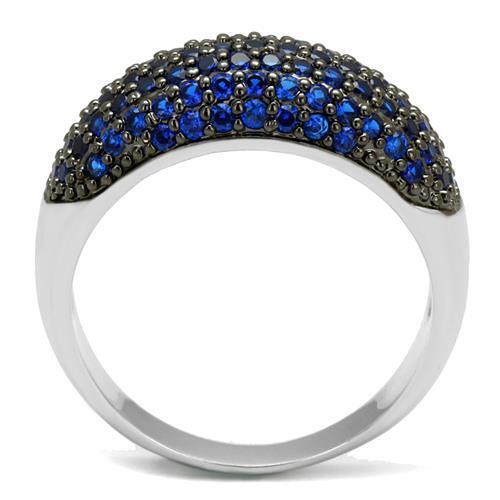 3W1212 - Rhodium + Ruthenium Brass Ring with AAA Grade CZ in London Blue