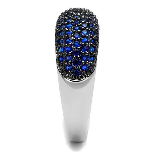 3W1212 - Rhodium + Ruthenium Brass Ring with AAA Grade CZ in London Blue