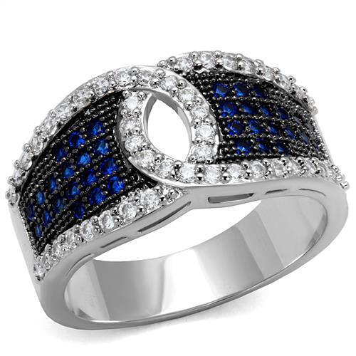 3W1216 - Rhodium + Ruthenium Brass Ring with AAA Grade CZ in London Blue