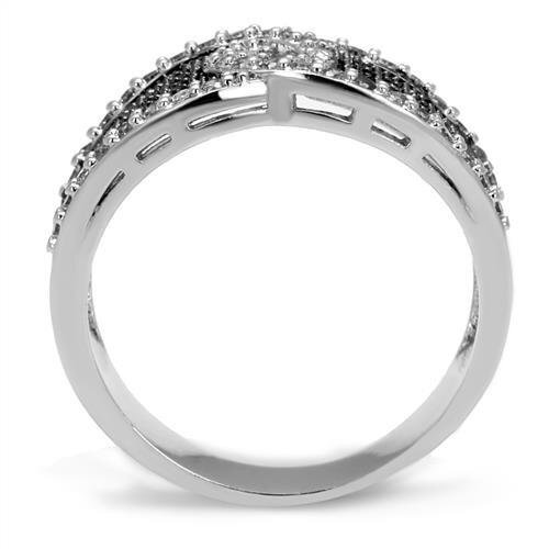 3W1216 - Rhodium + Ruthenium Brass Ring with AAA Grade CZ in London Blue
