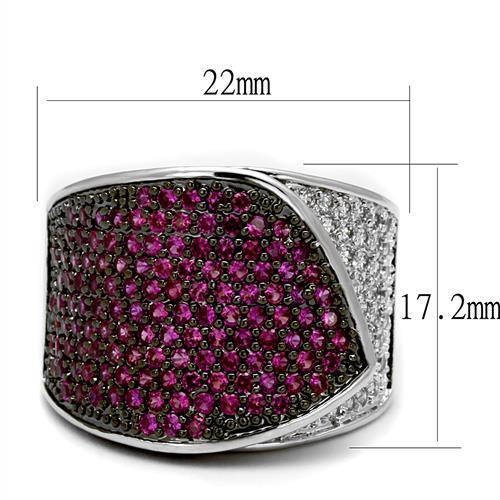 3W1217 - Rhodium + Ruthenium Brass Ring with AAA Grade CZ in Ruby