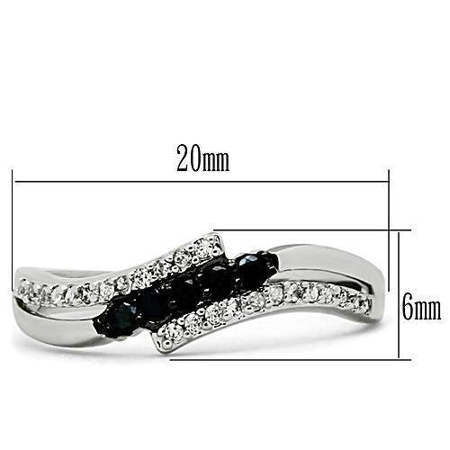 3W122 - Rhodium + Ruthenium Brass Ring with AAA Grade CZ in Jet