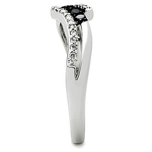 3W122 - Rhodium + Ruthenium Brass Ring with AAA Grade CZ in Jet