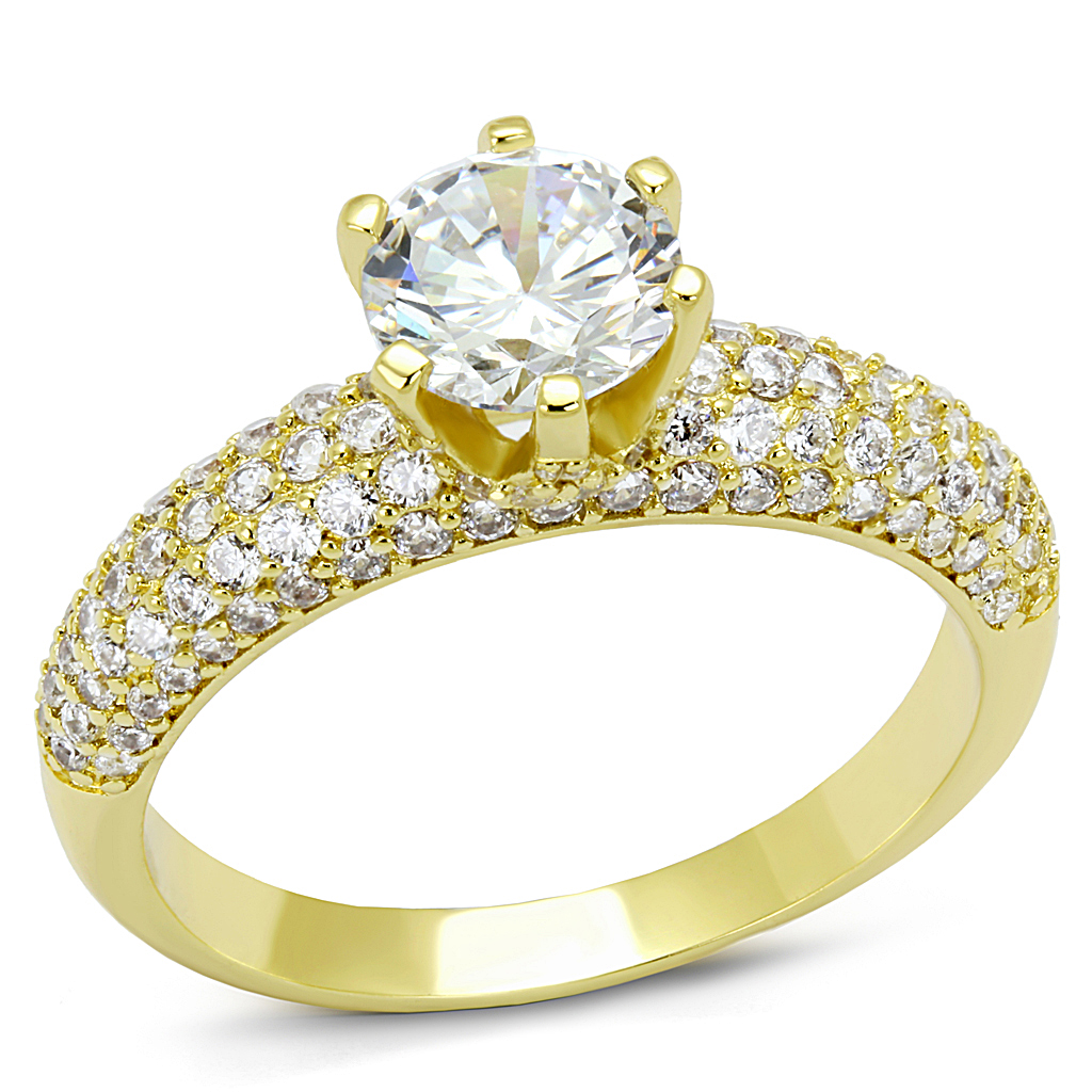 3W1255 - Gold Brass Ring with AAA Grade CZ in Clear