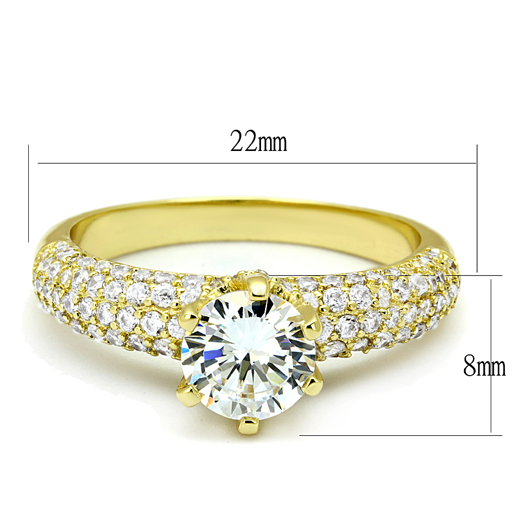 3W1255 - Gold Brass Ring with AAA Grade CZ in Clear
