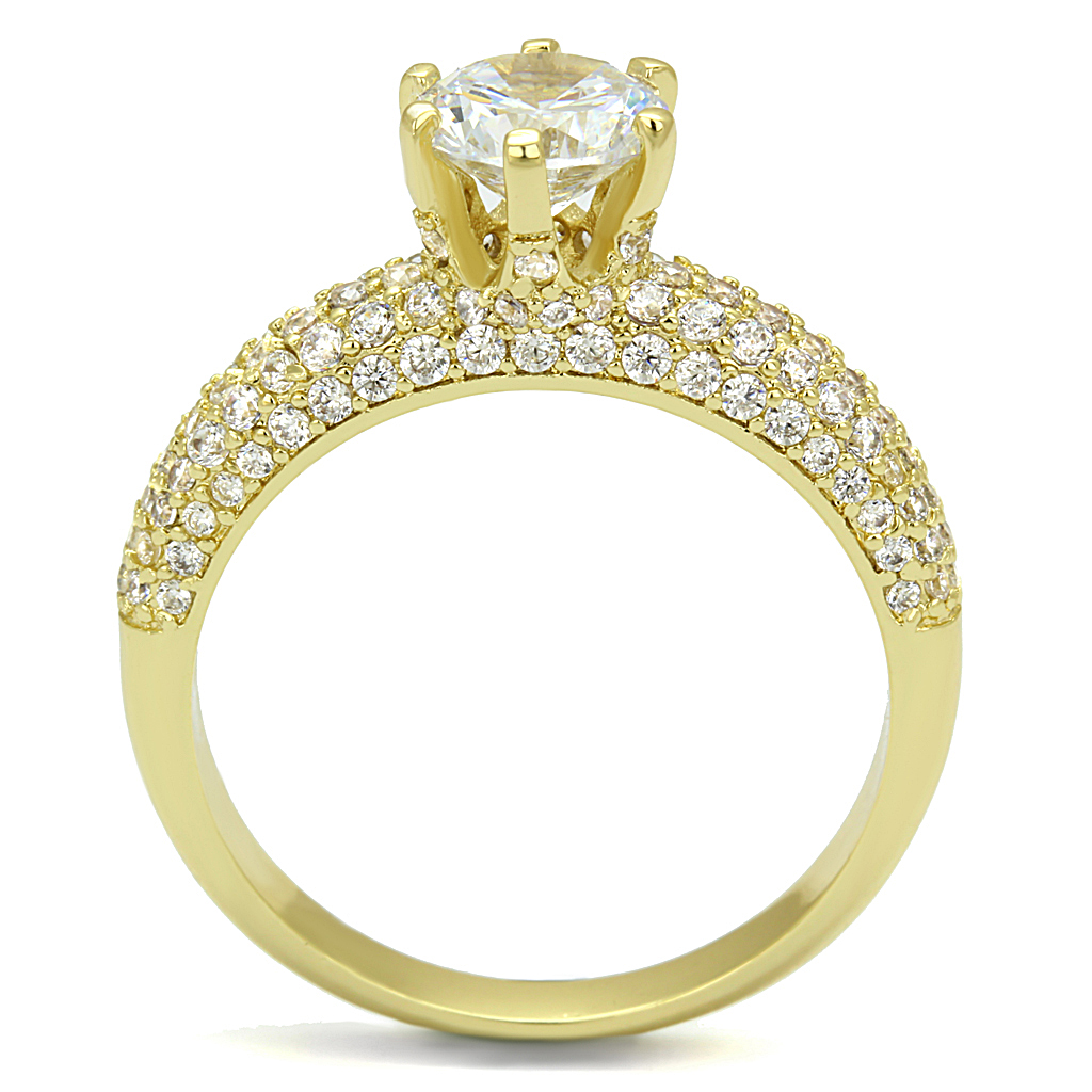3W1255 - Gold Brass Ring with AAA Grade CZ in Clear