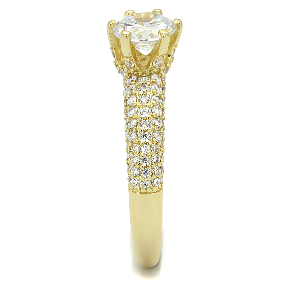 3W1255 - Gold Brass Ring with AAA Grade CZ in Clear
