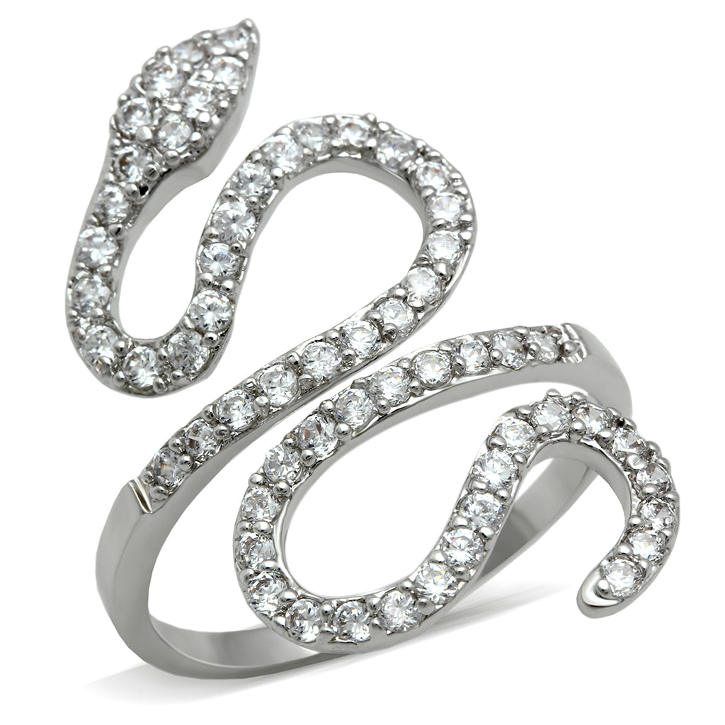 3W138 - Rhodium Brass Ring with AAA Grade CZ in Clear