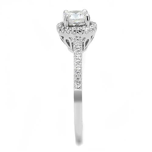 Rhodium 925 Sterling Silver Ring with AAA Grade CZ in Clear