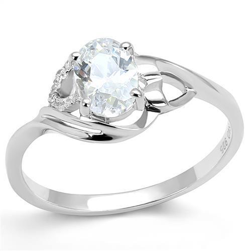 3W1388 - Rhodium 925 Sterling Silver Ring with AAA Grade CZ in Clear