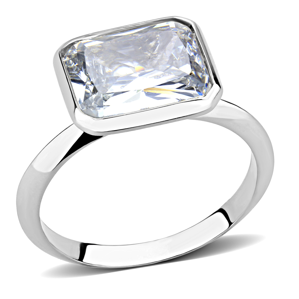 3W1488 - Rhodium Brass Ring with AAA Grade CZ in Clear