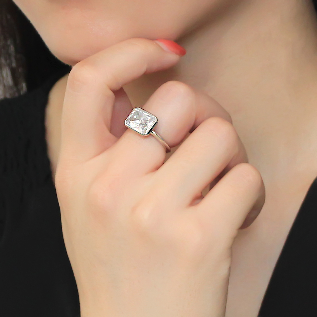 3W1488 - Rhodium Brass Ring with AAA Grade CZ in Clear