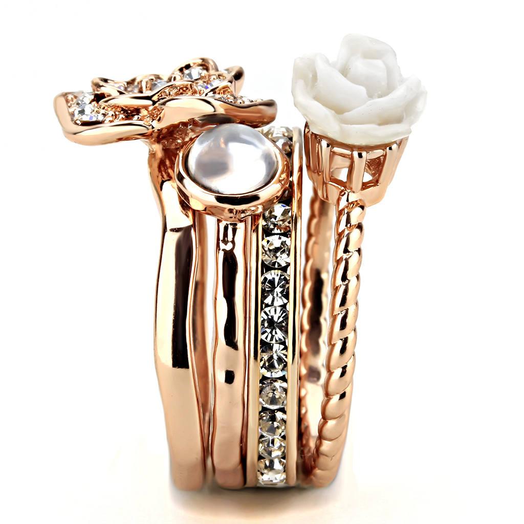 Rose Gold Brass Ring with Synthetic Synthetic Stone in White