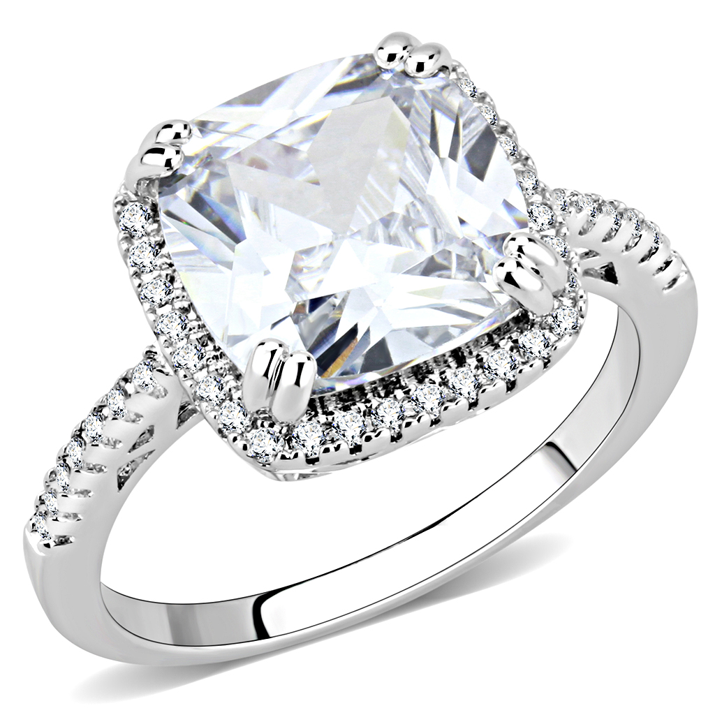 3W1522 - Rhodium Brass Ring with AAA Grade CZ in Clear
