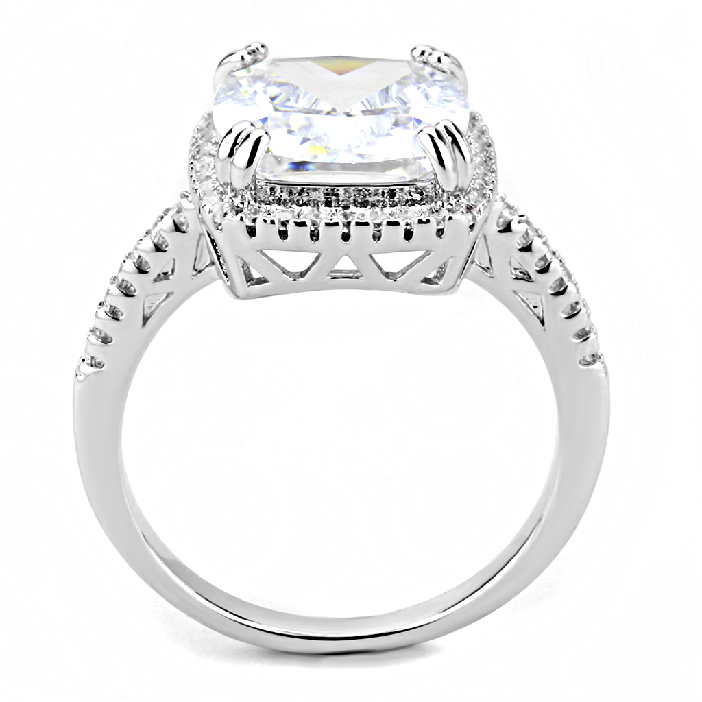 3W1522 - Rhodium Brass Ring with AAA Grade CZ in Clear