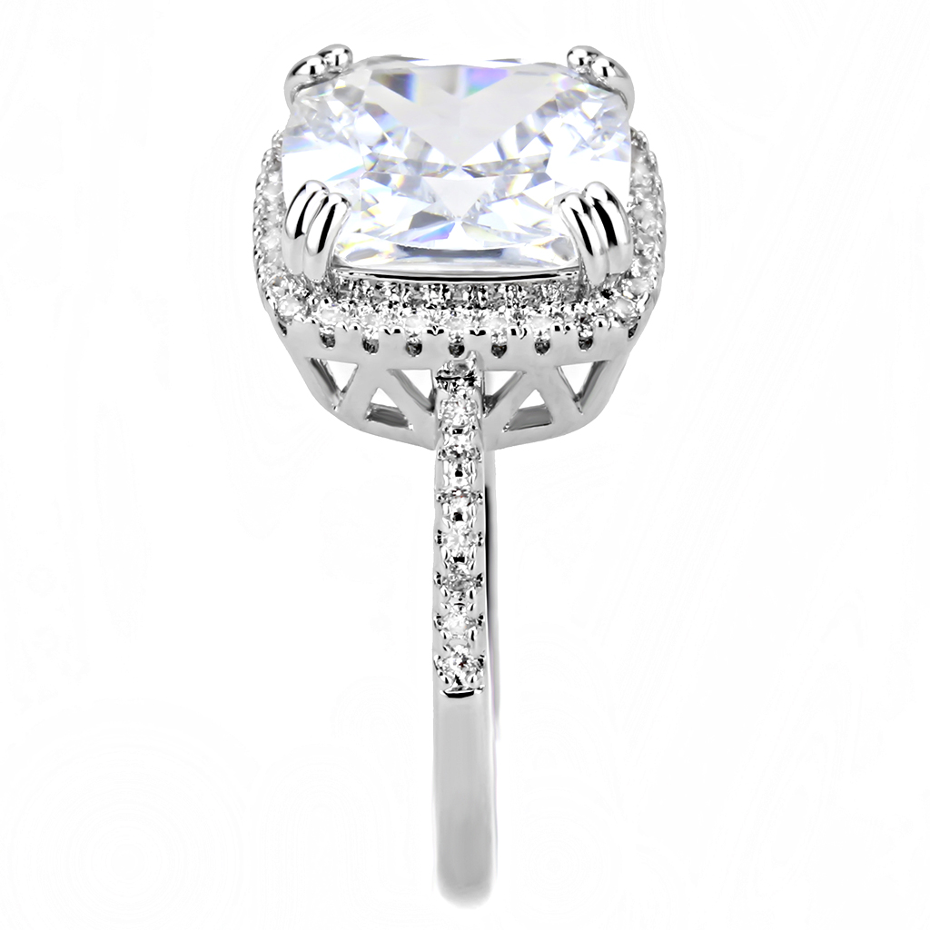3W1522 - Rhodium Brass Ring with AAA Grade CZ in Clear