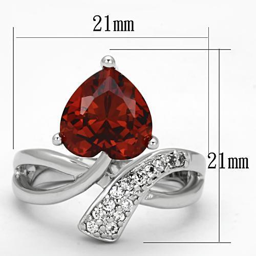 3W323 - Rhodium Brass Ring with AAA Grade CZ in Garnet