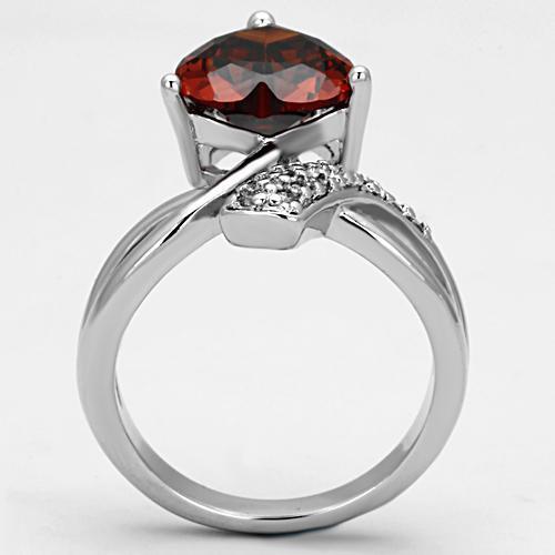 3W323 - Rhodium Brass Ring with AAA Grade CZ in Garnet