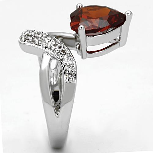 3W323 - Rhodium Brass Ring with AAA Grade CZ in Garnet