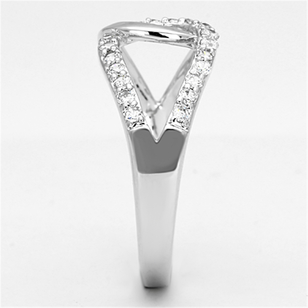 3W474 - Rhodium Brass Ring with AAA Grade CZ in Clear