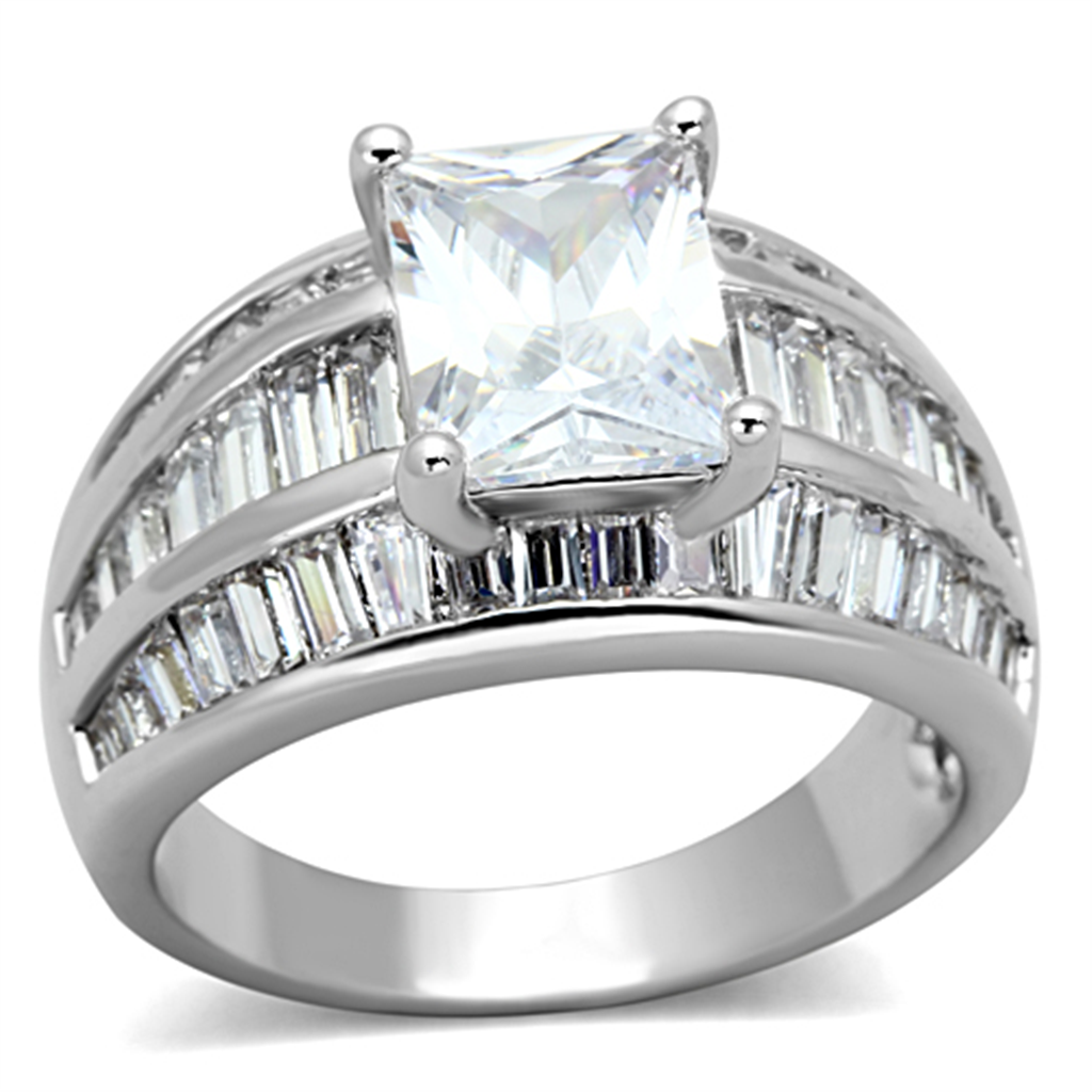 3W475 - Rhodium Brass Ring with AAA Grade CZ in Clear