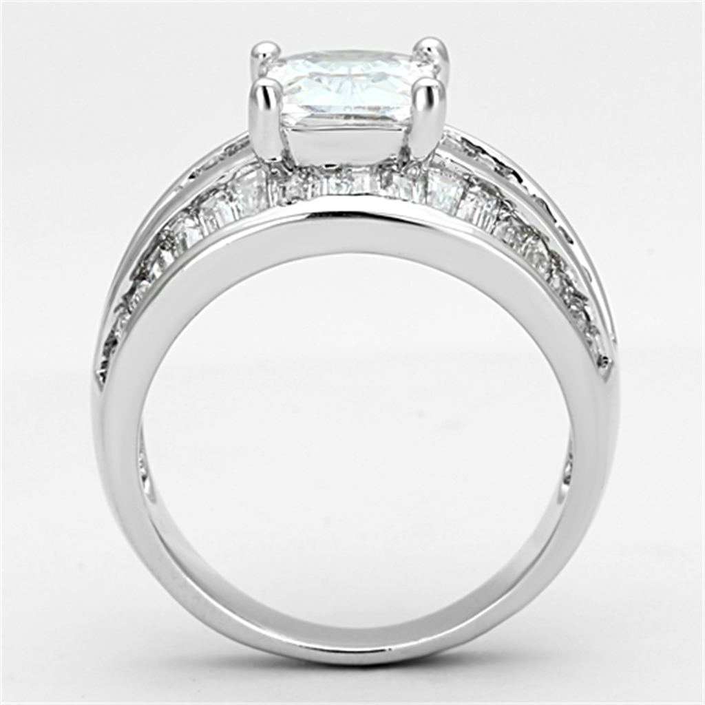 3W475 - Rhodium Brass Ring with AAA Grade CZ in Clear