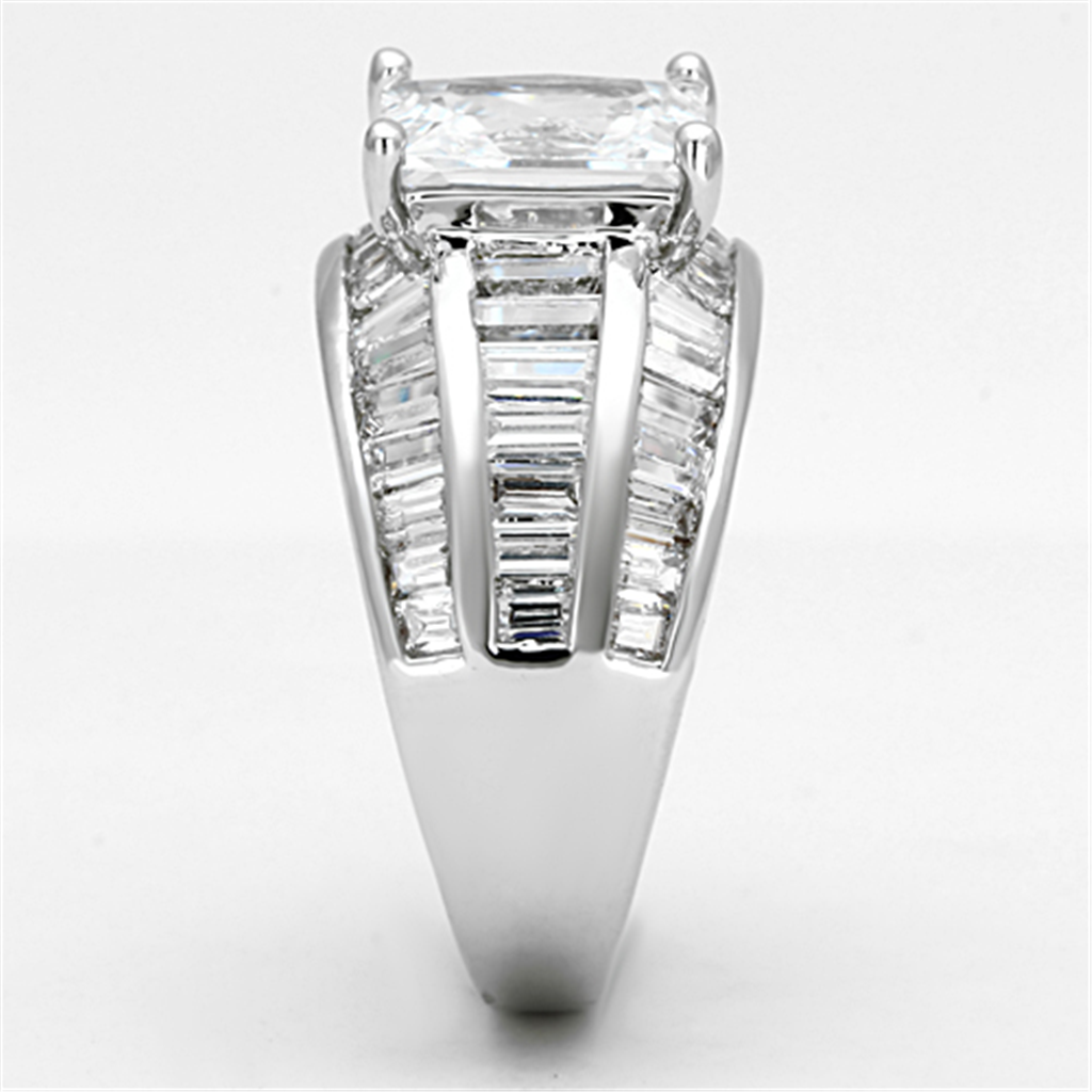 3W475 - Rhodium Brass Ring with AAA Grade CZ in Clear