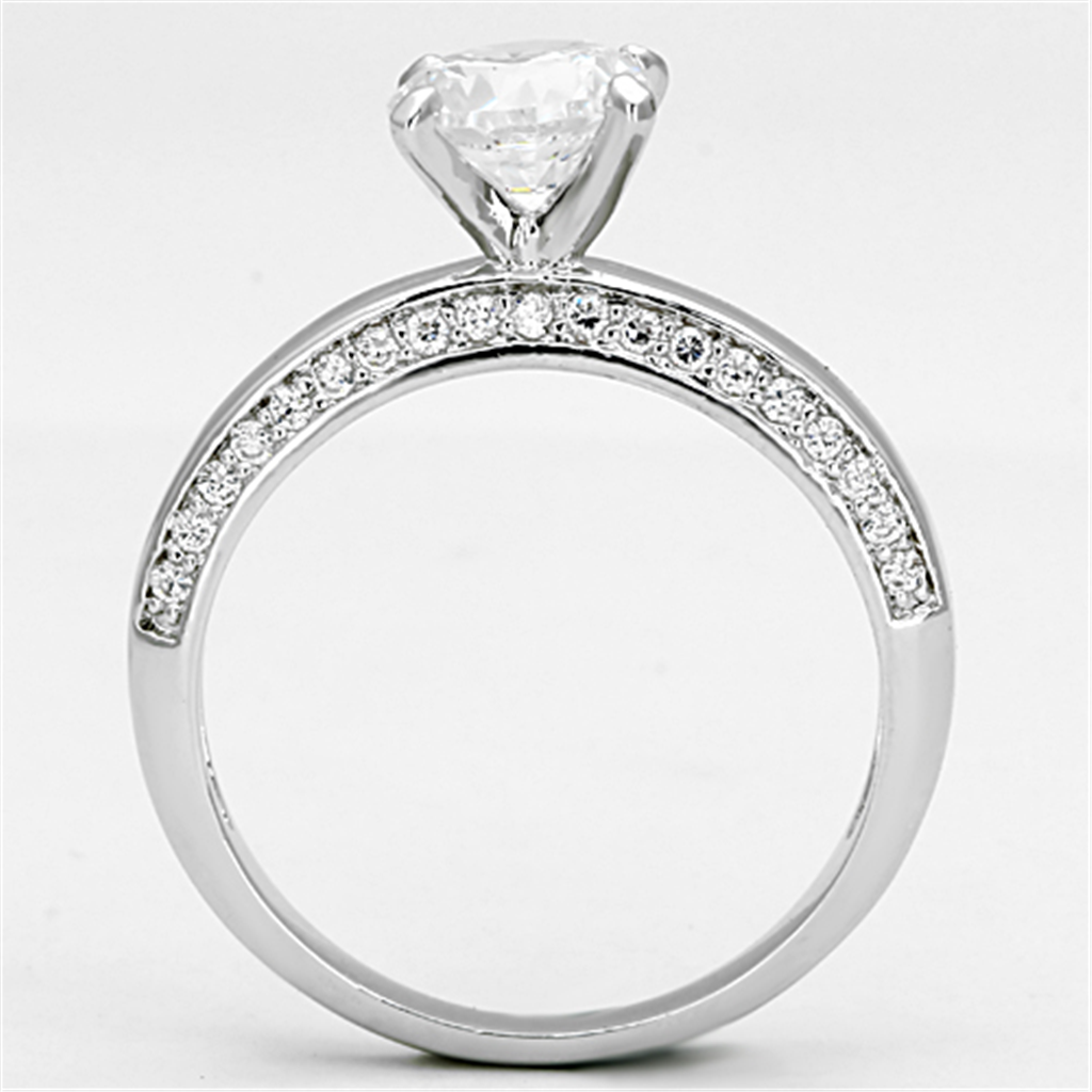 3W504 - Rhodium Brass Ring with AAA Grade CZ in Clear