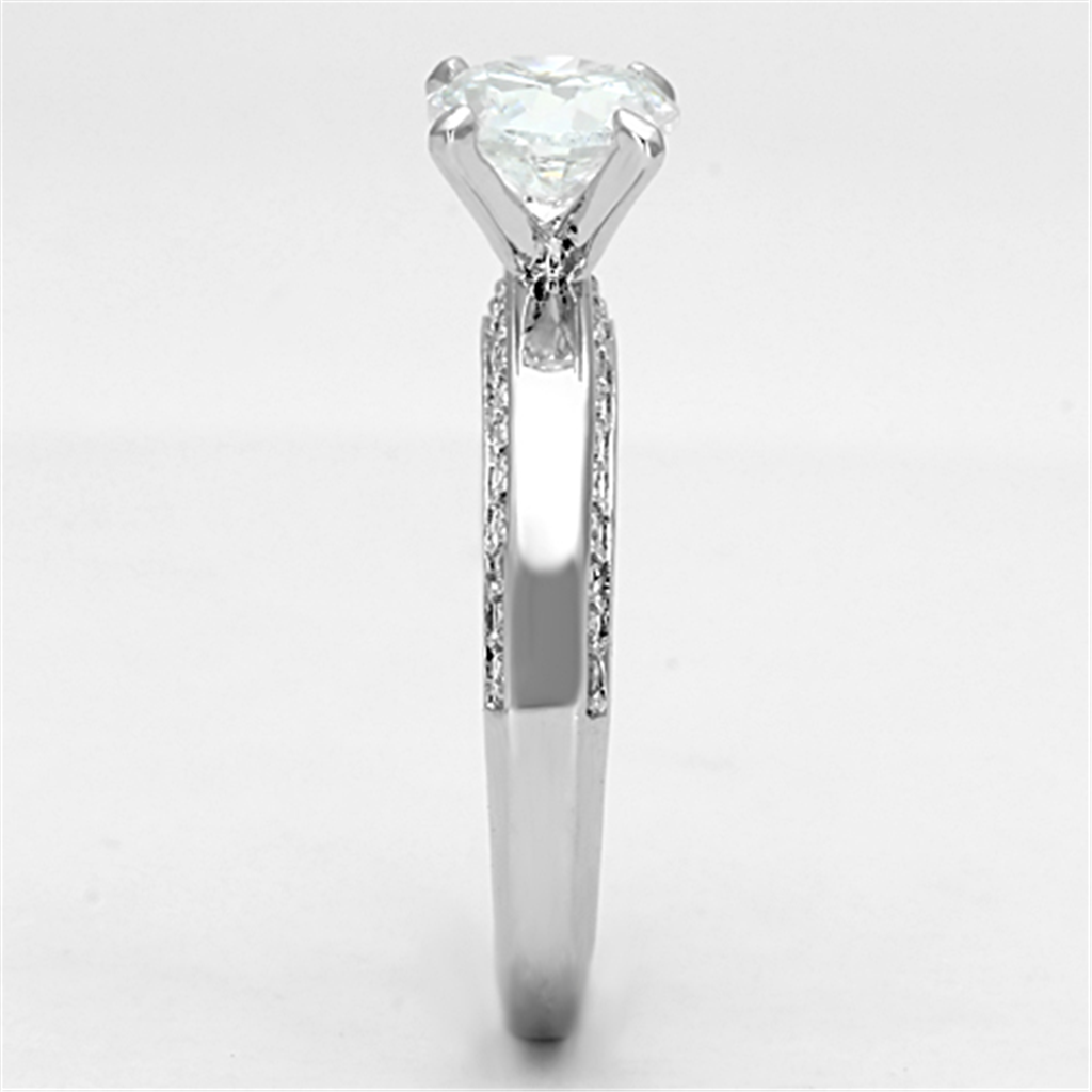 3W504 - Rhodium Brass Ring with AAA Grade CZ in Clear