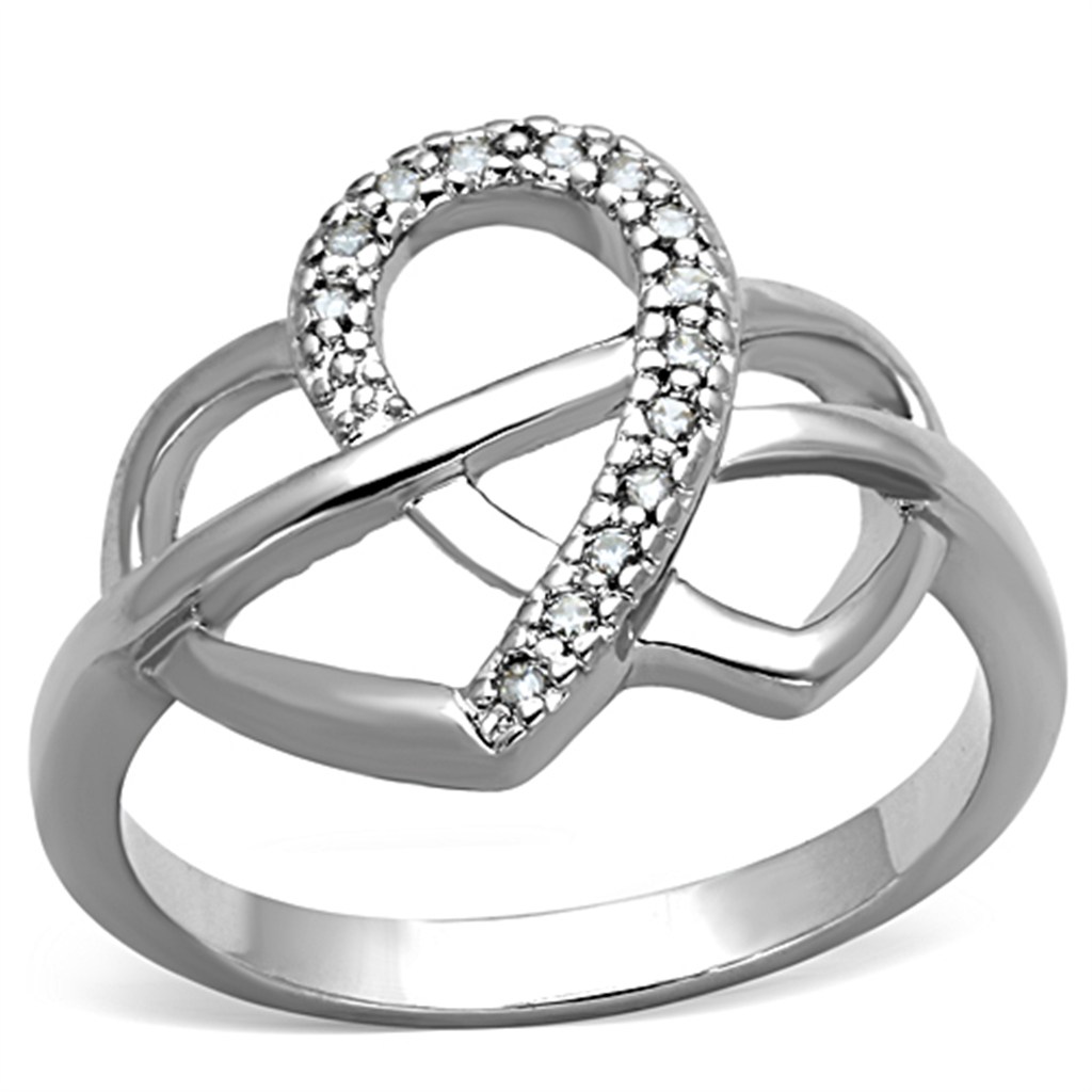 3W569 - Rhodium Brass Ring with AAA Grade CZ in Clear