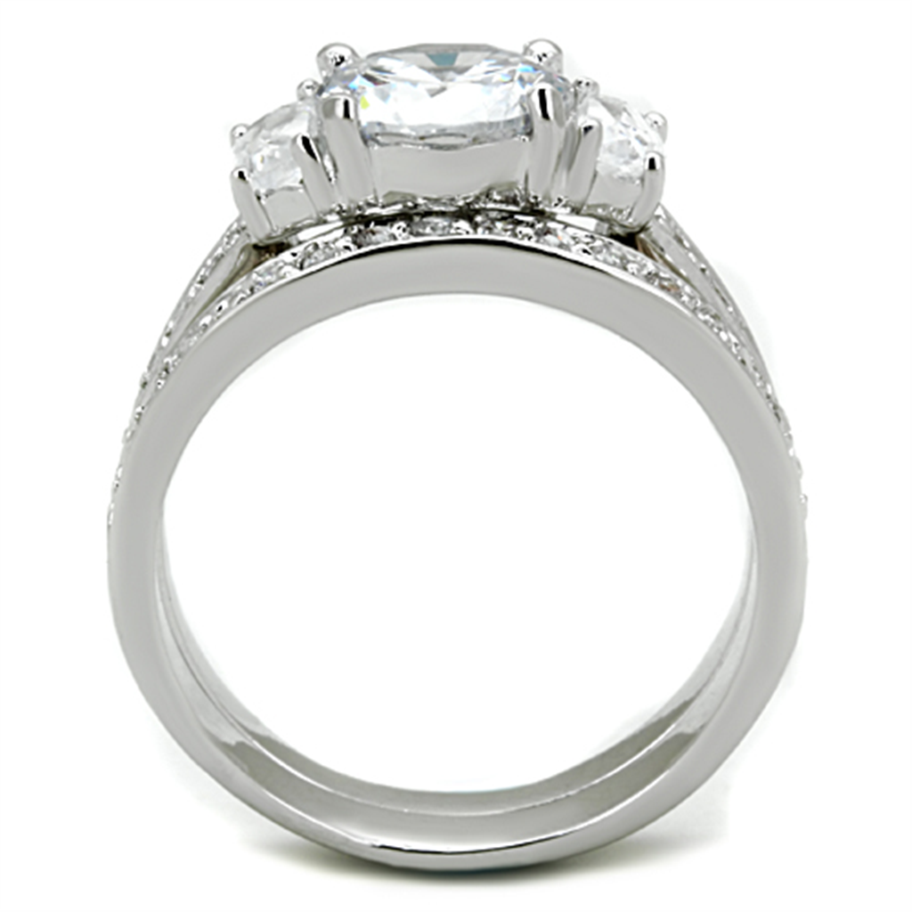 3W731 - Rhodium Brass Ring with AAA Grade CZ in Clear