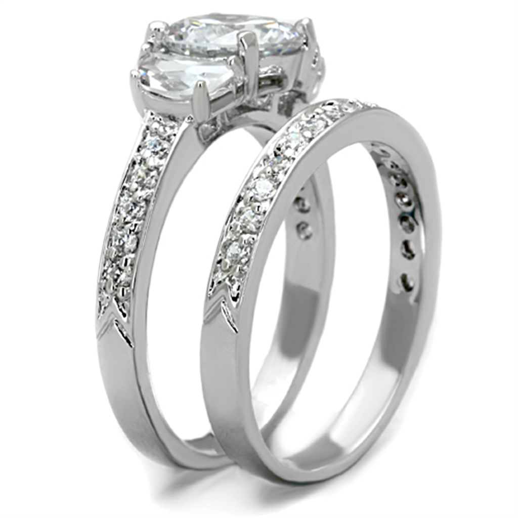 3W731 - Rhodium Brass Ring with AAA Grade CZ in Clear