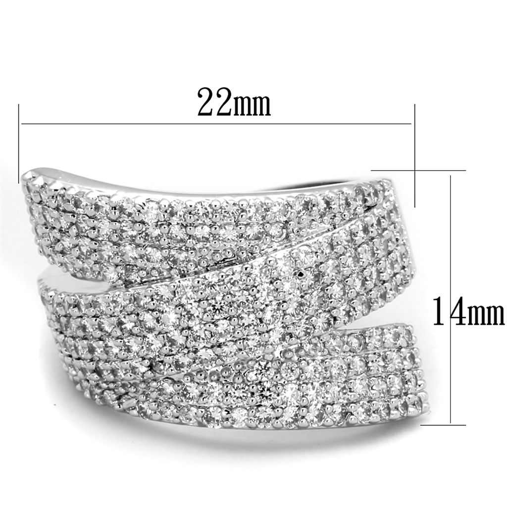3W883 - Rhodium Brass Ring with AAA Grade CZ in Clear