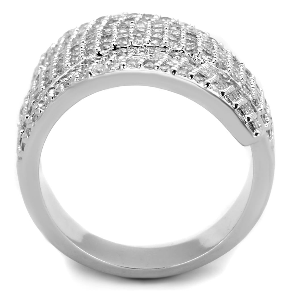 3W883 - Rhodium Brass Ring with AAA Grade CZ in Clear