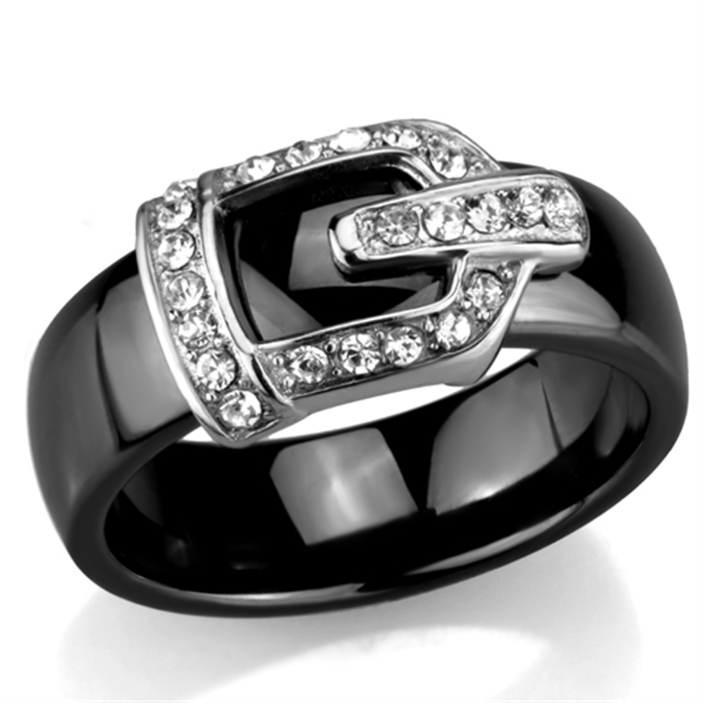 3W954 - High polished (no plating) Stainless Steel Ring with Ceramic in Jet